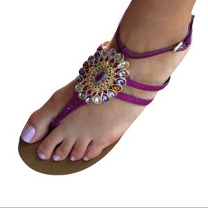 Nine West Purple Gold Jeweled Sandals 7.5